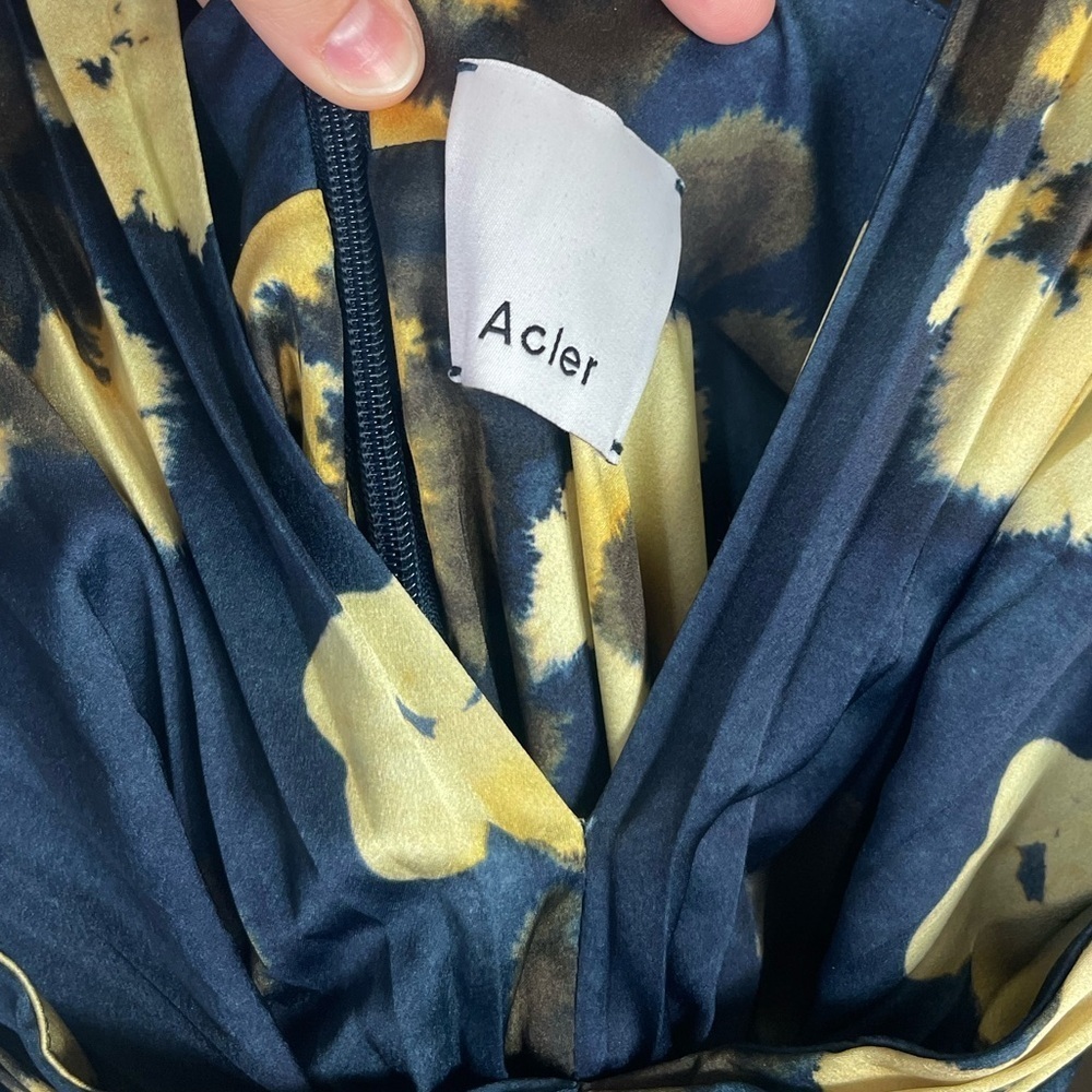 Acler Palms Pleated Long Sleeve Midi Dress Navy Floral Size 2 - Picture 11 of 15